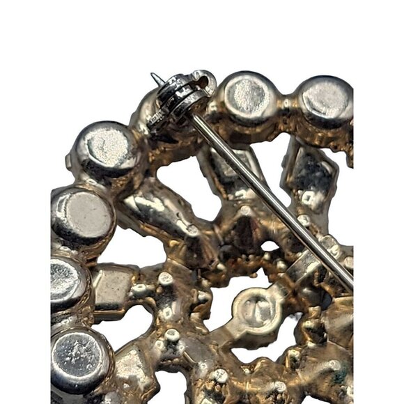 Sparkling Unsigned Rhinestone Brooch Brown Clear Green Stones - Picture 7 of 13